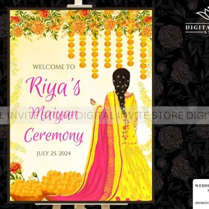 Maiyaan Party Signages as Yellow Welcome Signage Board, Punjabi decor Entry Signs, Maiyan Ceremony Welcome Signs, Maiyan Party Welcome Signs