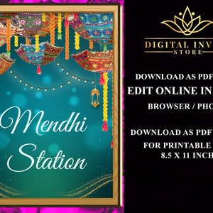 Mehandi Station Indian Wedding Decor as Mehndi Station Sign, Henna Station Sign, Dholki ...
