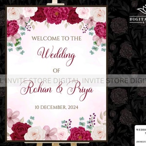 Indian Wedding Signage board, Hindu Wedding Welcome Signs, Indian Theme Wedding Welcome Signs, Royal Welcome Sign as Floral Wedding Signages