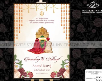 Sikh wedding welcome Sign,Royal Welcome Signage Board, Sikh Wedding Signs as Wedding Sign Punjabi, Punjabi wedding sign, Indian welcome sign