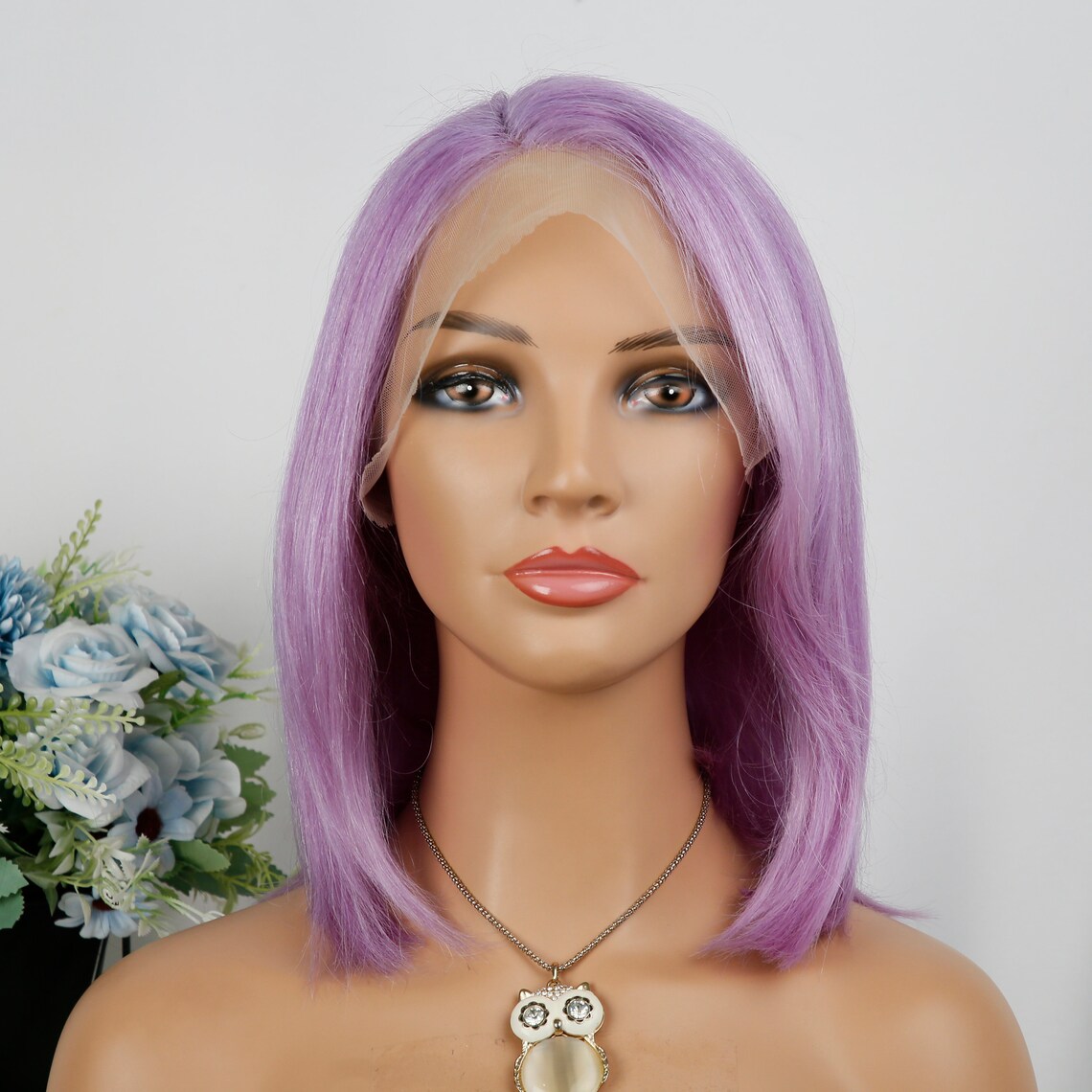 Purple Human Hair 12 in Wig/hd Transparent Lace/lacefront Wig/daily