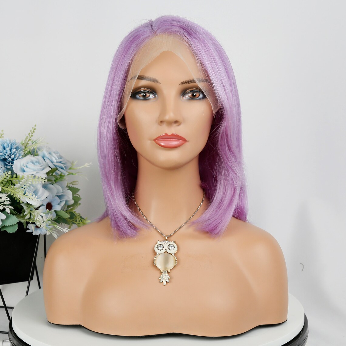 Purple Human Hair 12 in Wig/hd Transparent Lace/lacefront Wig/daily