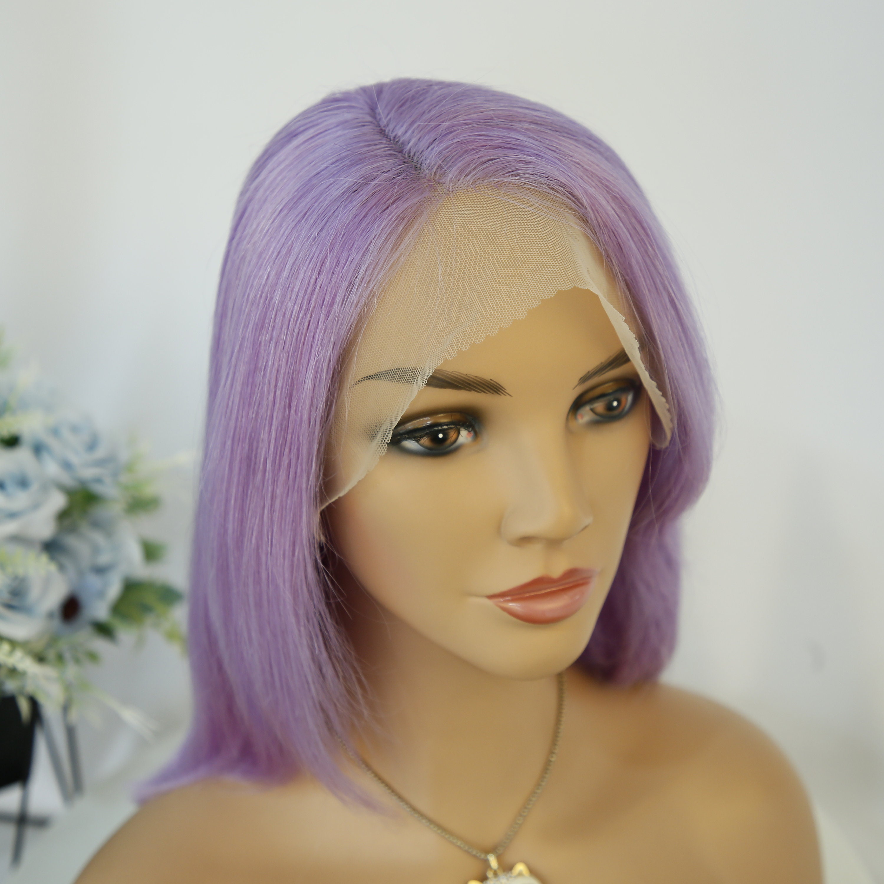 Purple Human Hair 12 in Wig/hd Transparent Lace/lacefront Wig/daily
