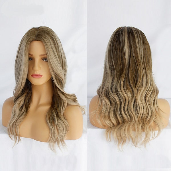 Brown with Blonde Highlight Wig/READY TO SHIP/ Ships from U.S.A/Synthetic Wig/Daily Wear Wig