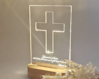 Cross LED Night Light Personalized with Your Text Bible Verse Custom Night Light Baptism Gift Confirmation Gift Christian Gift