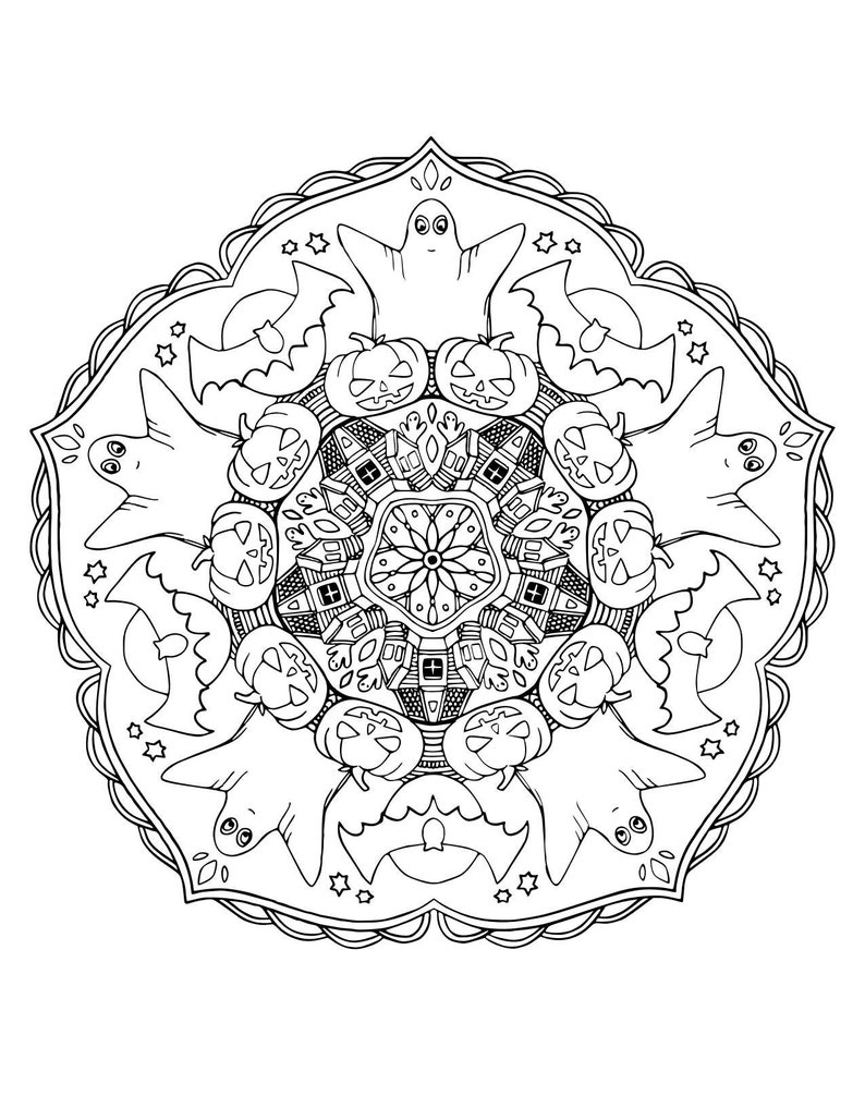 19 Halloween Mandalas Coloring Pages for Kids and Adults Jpgs. Download ...