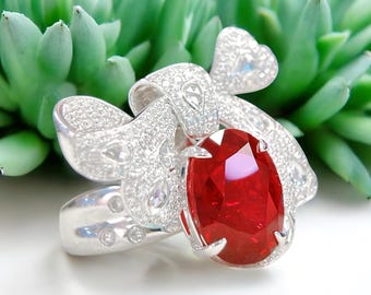 The Empress Of Ruby, Luxury Red Ruby Cocktail Ring in Sterling Silver