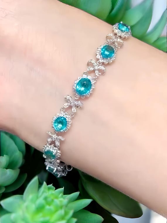 パライバトルマリンブレスレット：スターリングシルバー、CZ