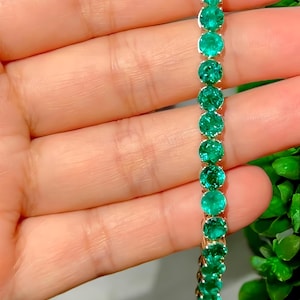 Emerald Tennis Bracelet: Round-Cut Lab Created Gemstones, Sterling Silver