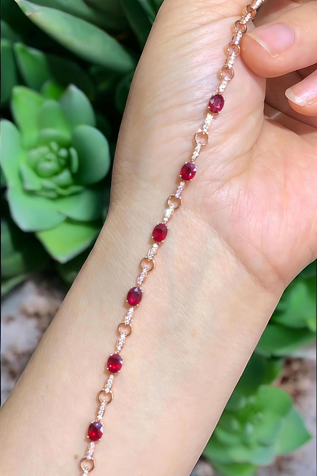Ruby Link Gold Bracelet Timeless Red Gemstone Anniversary Gift - Etsy
