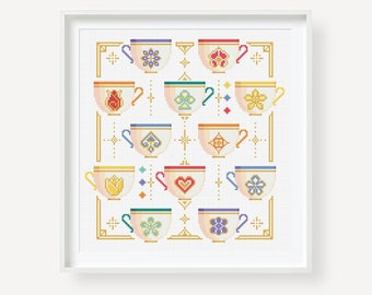 Wonderland Teacups Cross-Stitch Pattern, Teacup Ride Cross Stitch -- PDF Instant Download