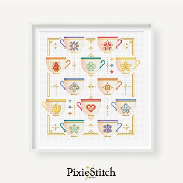 Wonderland Teacups Cross-Stitch Pattern, Teacup Ride Cross Stitch -- PDF Instant Download