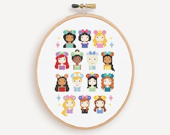 Theme Park Princesses Cross-Stitch Pattern, Princess Cross Stitch -- PDF Instant Download