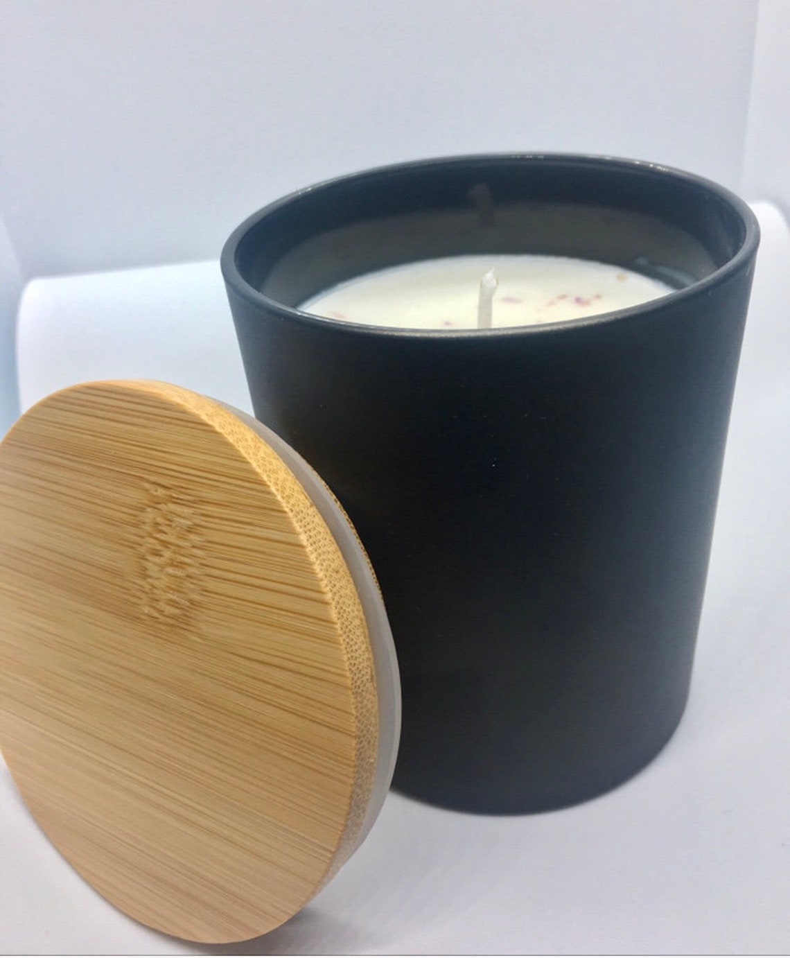 Soy Wax Eco Candle Matt Black Glass Jar With a Bamboo Lid Etsy UK