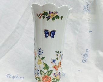 Aynsley 8 inch Vase Bone China Pattern Cottage Garden English Cottage Garden Aynsley Vase floral Butterfly Vintage China Aynsley Vase flora