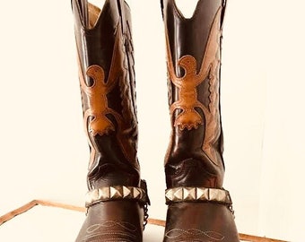 Vintage Leather Cowboy Boots Size 44 with Stirrups Italian Leather Verdi