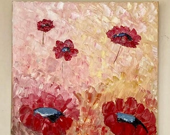 Pintura al óleo abstracta original sobre lienzo Impasto texturizado Arte abstracto de amapola. arte de amapola