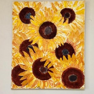 ひまわり オリジナル抽象画 キャンバスの油絵 花 壁アート