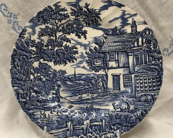 Myott Meakin China El patrón Hunter azul y blanco plato de 10 pulgadas, Myott Meakin