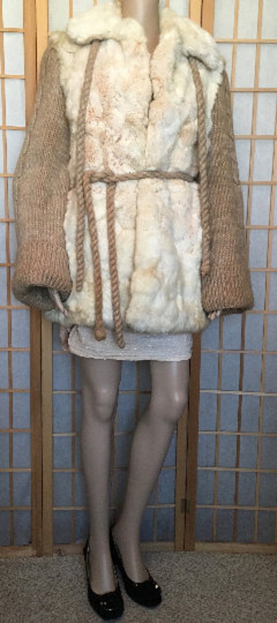 Vintage fur coat, genuine rabbit fur coat, knitte… - image 4