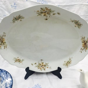 Large White Ironstone Platter,  18inch Large floral Antique White Ironstone Platter,  Antique Meat platter, Heavy ironstone Vintage