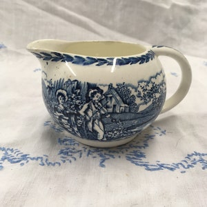 Barratts of Staffordshire Blue & White, Creamer milk jug c.1898 made in England Trademark Barratts ceramics blue flow c1920s