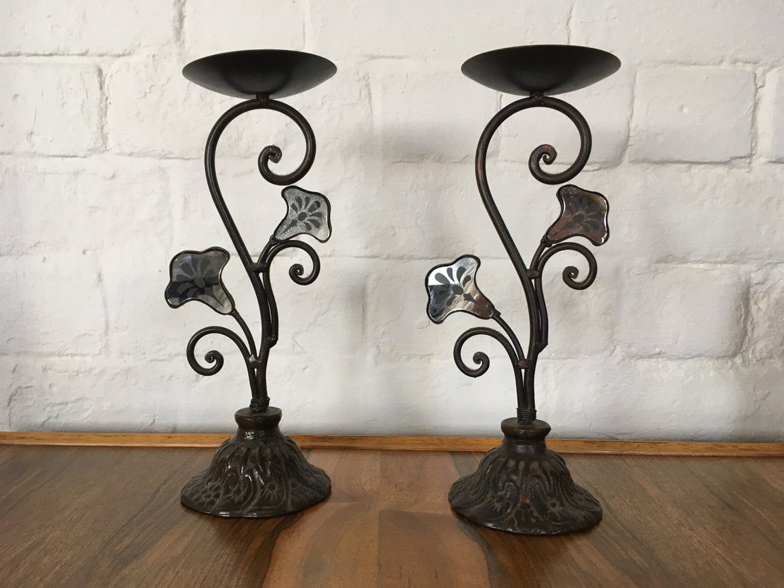 Antique Victorian Candle Holders With Ornate Stemmed Mirror Etsy UK