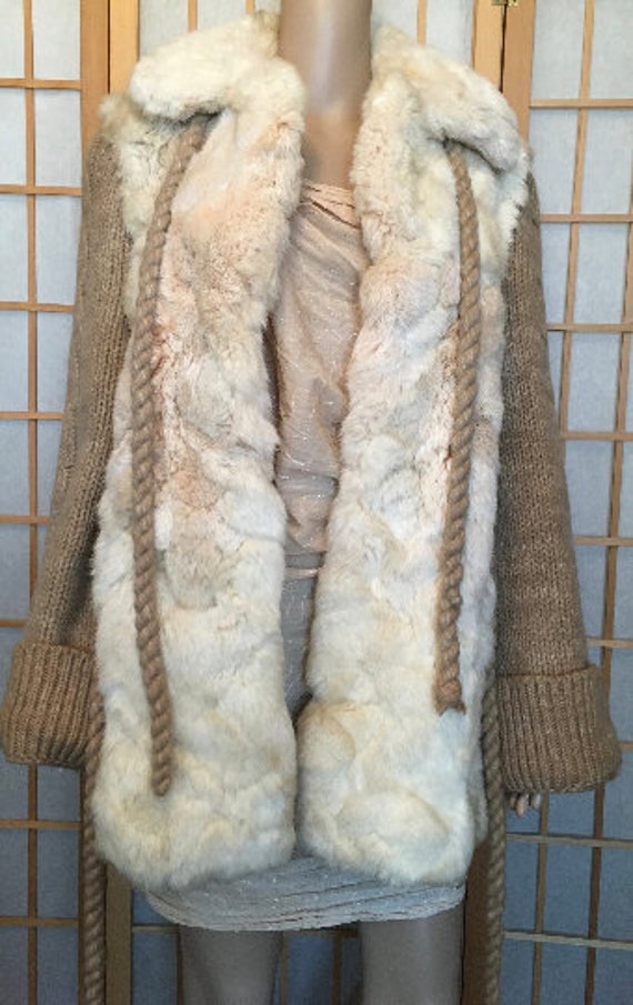 Vintage fur coat, genuine rabbit fur coat, knitte… - image 10