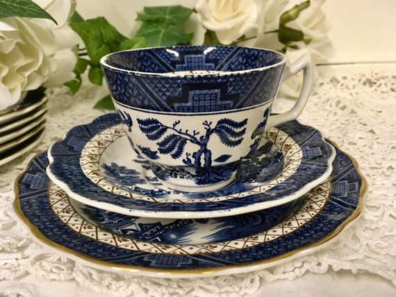 Booths A8025, Real Old Willow Blue, White Trio Tea Cup, Saucer and