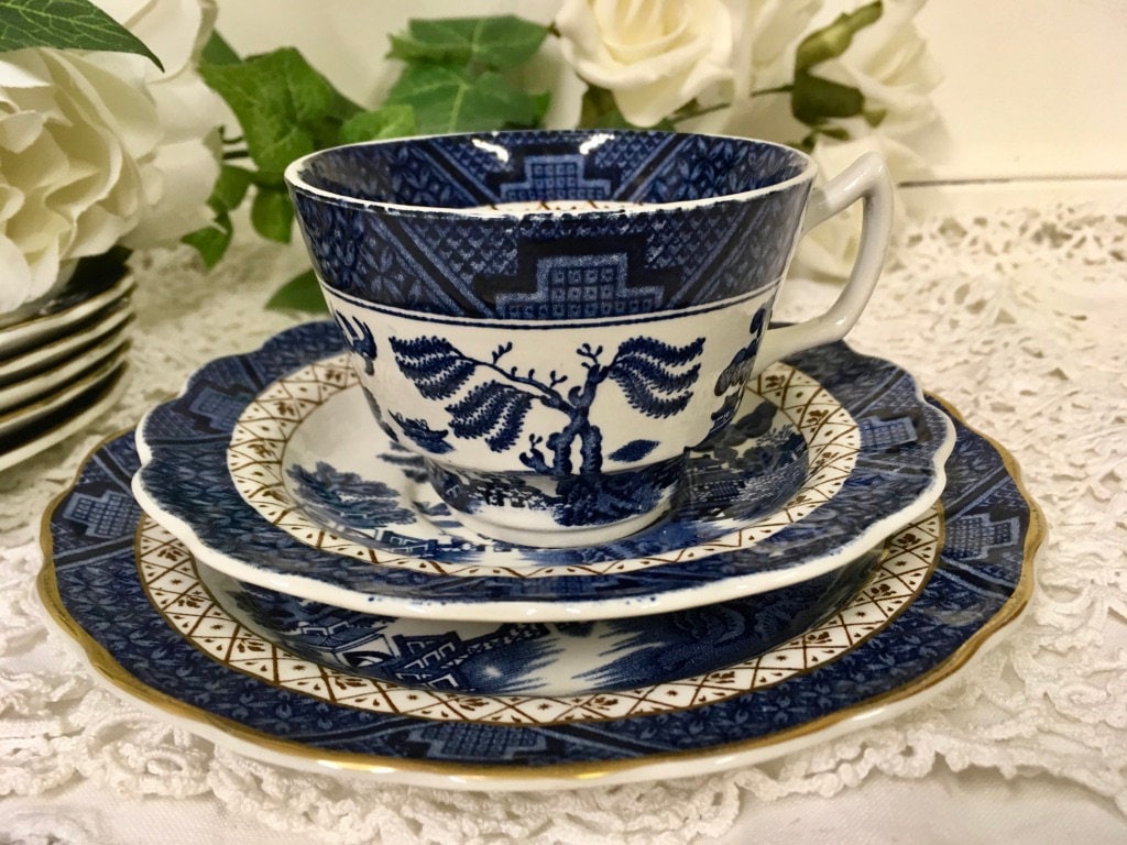 Booths A8025, Real Old Willow Blue, White Trio Tea Cup, Saucer and