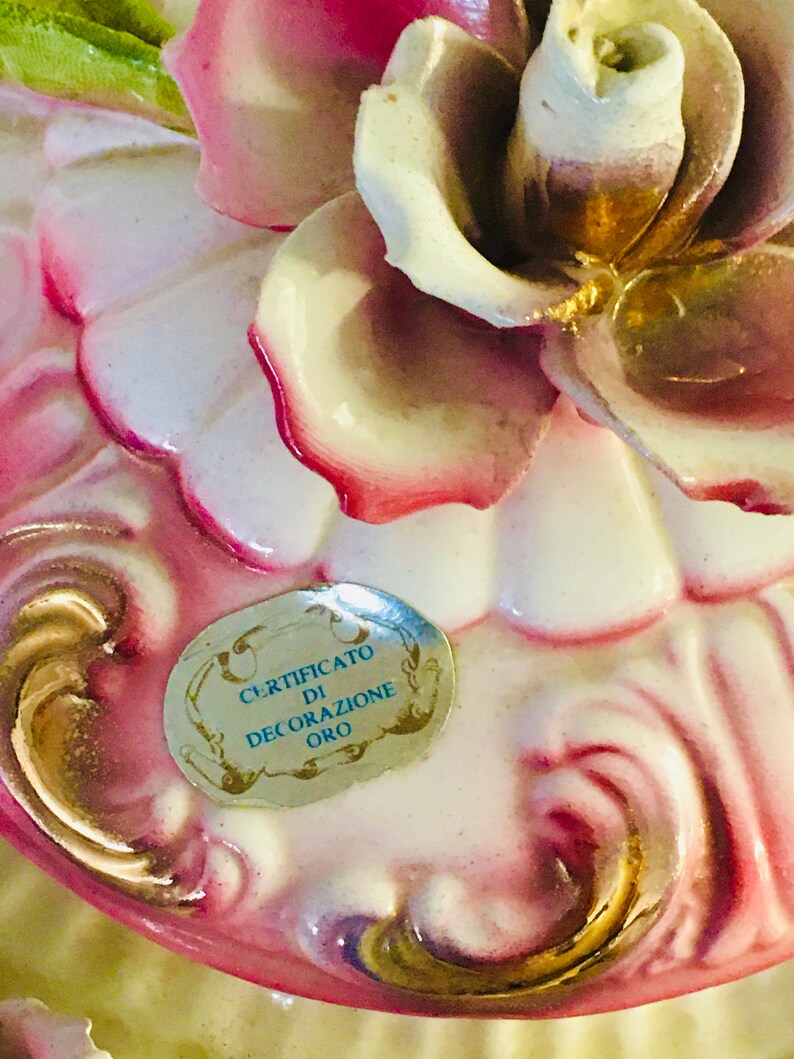 Capodimonte Teapot, Large Italian Pink Blush Floral Teapot Rare Vintage