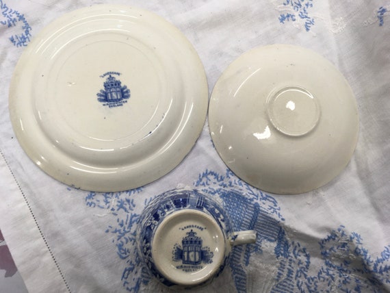 W R Midwinter 'landscape' Blue and White Teacup Trio Set Blue and