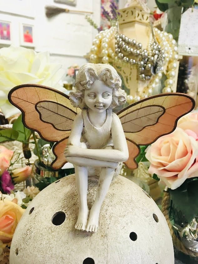 Fairy Mounted With Stained Glass Wings. Mounted Fairy With Wings, Fairy Sitting on Globe