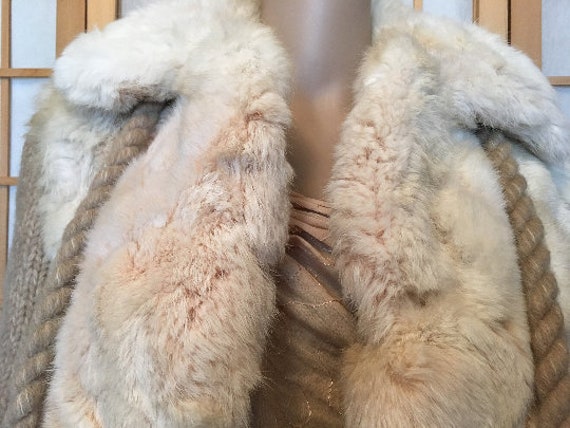 Vintage fur coat, genuine rabbit fur coat, knitte… - image 1