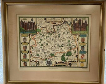 Mapa raro de Surrey descrito y dividido en cientos. John Speed, c. 1610. Museo Británico, JJ Cash Ltd.
