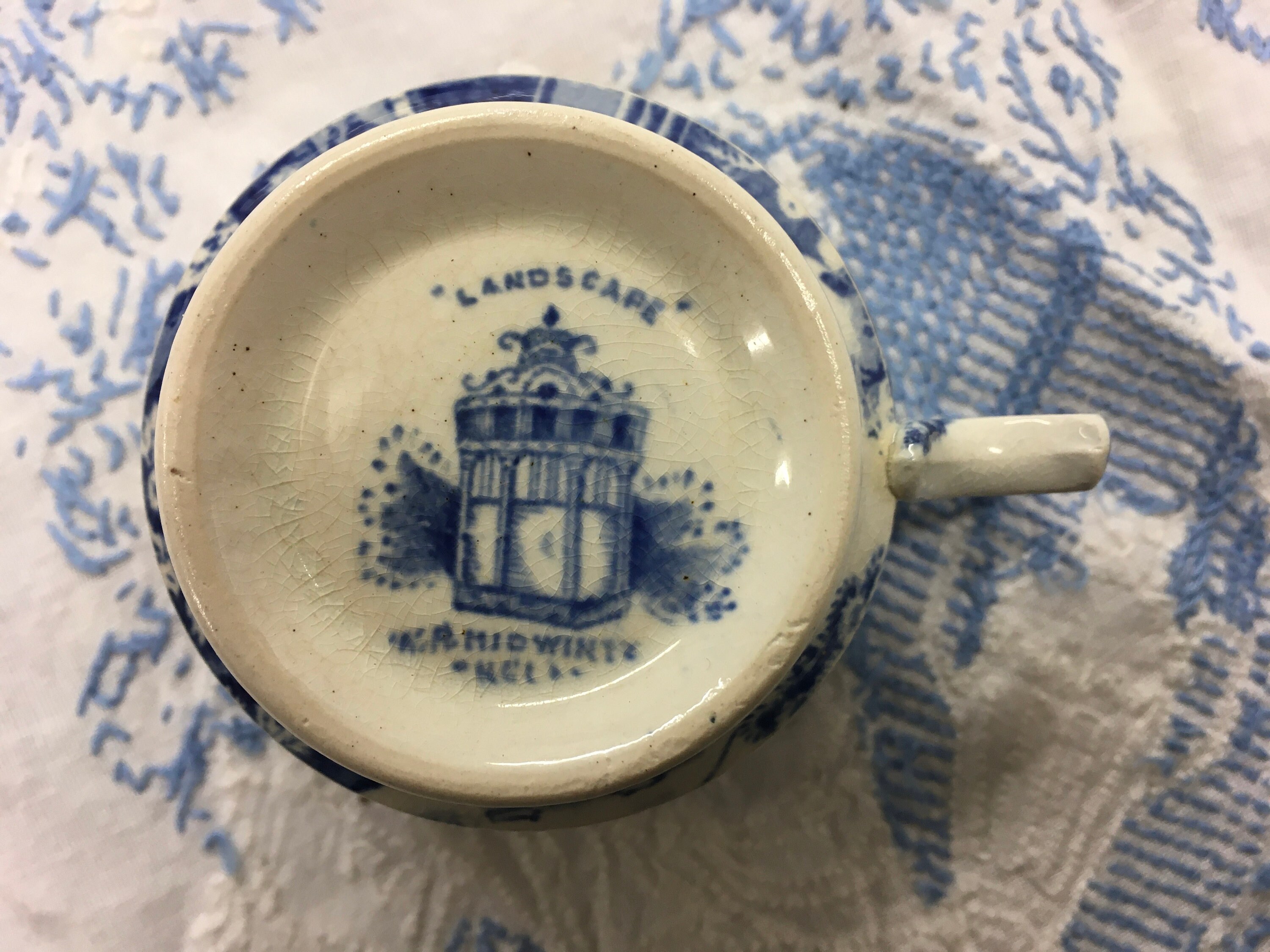 W R Midwinter 'landscape' Blue and White Teacup Trio Set Blue and