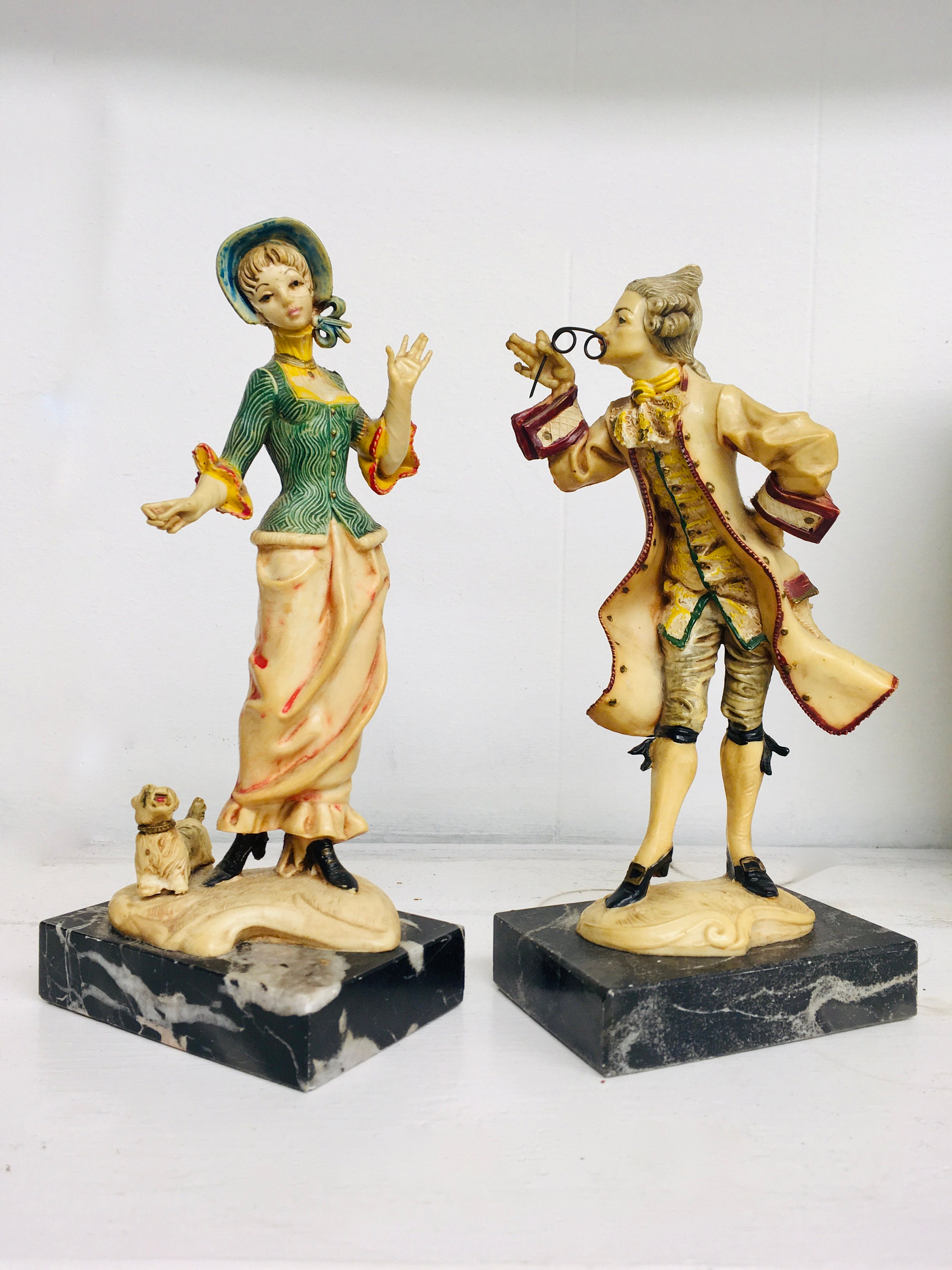 Pair of Genuine Italian Carrara Marble Figurines Fontanini Vintage Lady