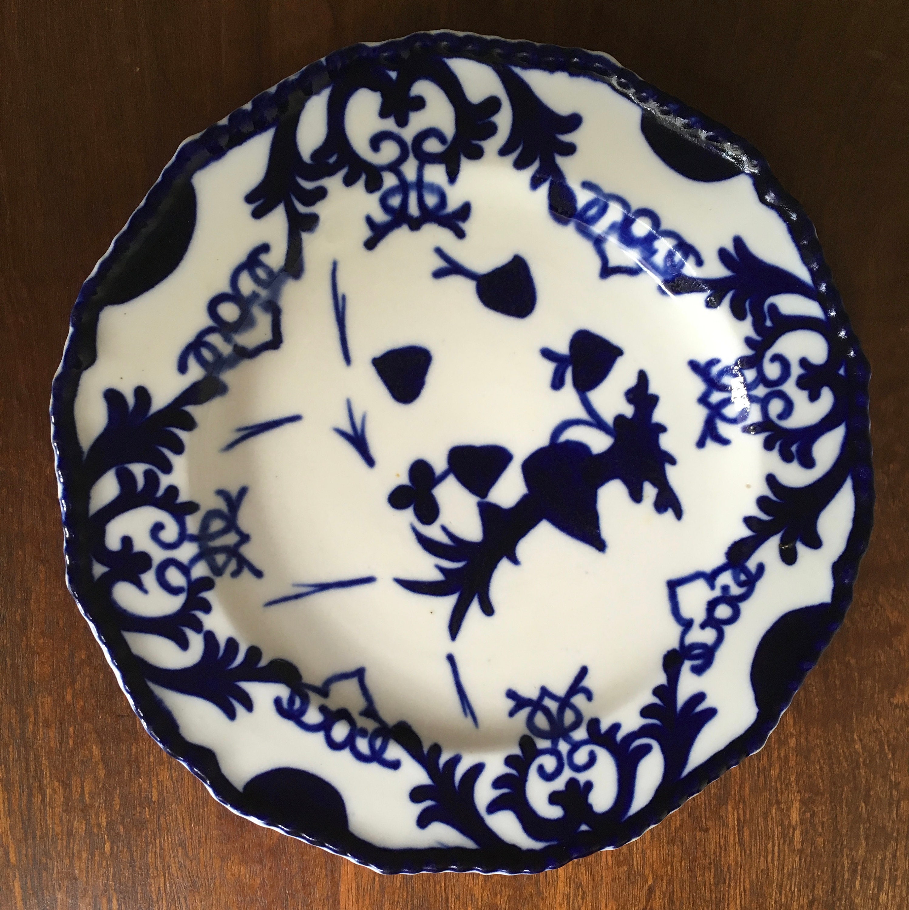 マーストリヒトAurorea 皿 古道具 blue flow ブロカント Rare Blue Flow Plate Collectable Blue Flow Plate Flow Blue Bowl