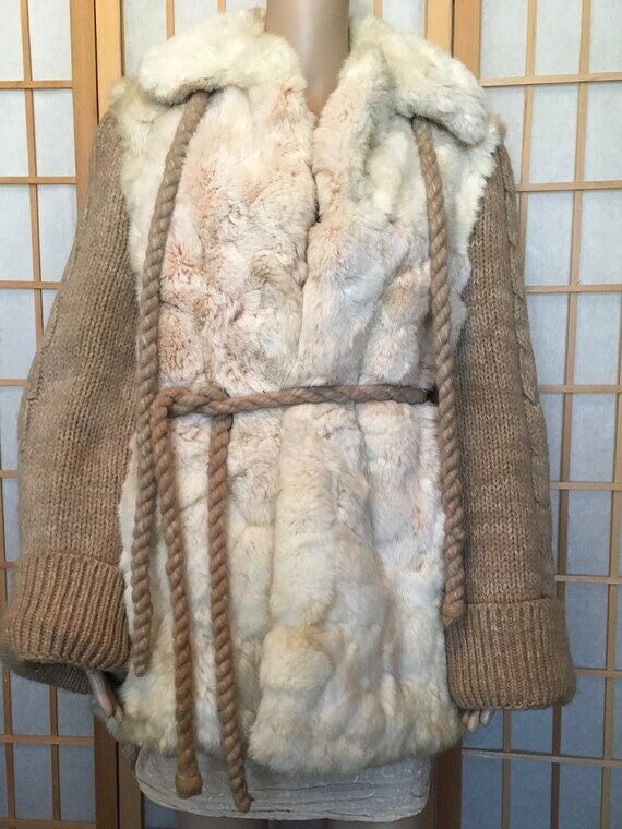 Vintage fur coat, genuine rabbit fur coat, knitte… - image 2