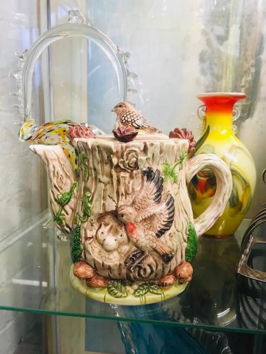 Vintage Robin Teapot, Leonardo Teapot, Robin Teapot, Handpainted Fine