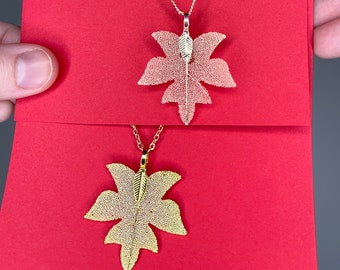 All Too Well Necklace, Red (Taylor's Version) inspired Maple leaf jewelry | "Autumn Leaves Falling Down" necklace in Gold and Rose Gold