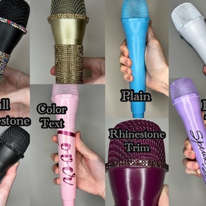 Prop Microphones - Custom Text, Rhinestone Fake Mics - Concert/Festival Tour Cosplay Accessory for Costumes and Photos - Singer Popstar Toy