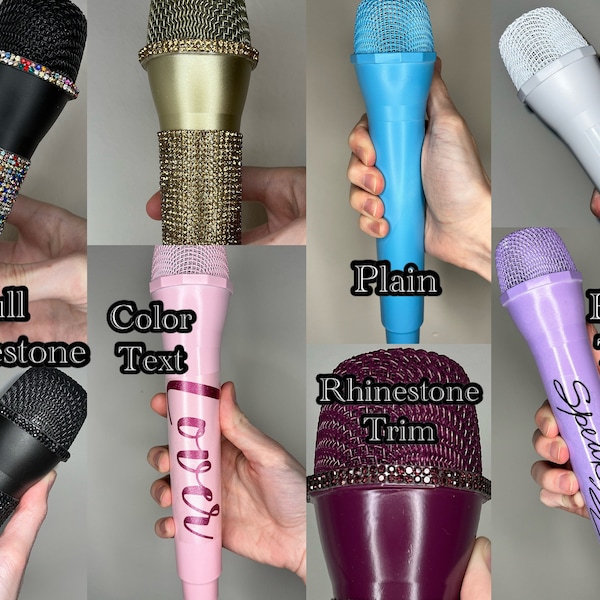 Prop Microphones - Custom Text, Rhinestone Fake Mics - Concert/Festival Tour Cosplay Accessory for Costumes and Photos - Singer Popstar Toy