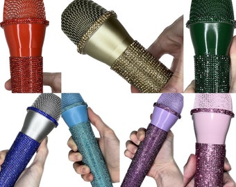 Rhinestone Prop Microphones - Concert/Festival Tour Sparkly Fake Mic Cosplay Accessory Toy for Costumes and Photos - Music Singer Popstar