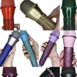 Micrófonos de utilería con diamantes de imitación: micrófono falso brillante para conciertos o festivales, accesorio de cosplay, juguete para disfraces y fotos: cantante de música y estrella del pop