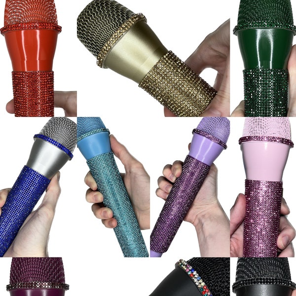 Rhinestone Prop Microphones - Concert/Festival Tour Sparkly Fake Mic Cosplay Accessory Toy for Costumes and Photos - Music Singer Popstar