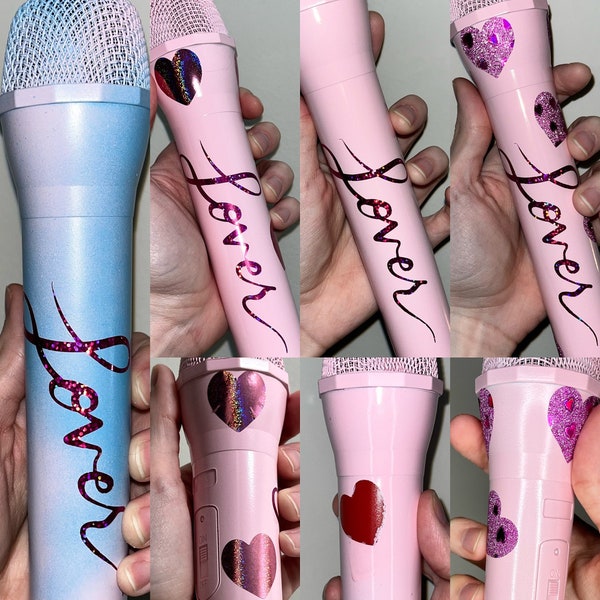 Lover Hearts Valentine Prop Microphone - Taylor Eras Tour Swift Concert Costume Fake Mic Accessory - Blue/Pink Skies; Glitter, Holo Hearts