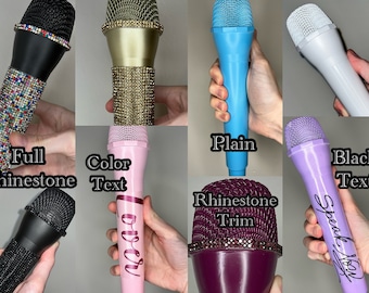 Prop Microphones - Custom Text, Rhinestone Fake Mics - Concert/Festival Tour Cosplay Accessory for Costumes and Photos - Singer Popstar Toy