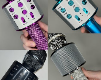 Wireless Bluetooth Karaoke Microphones - Plain or Rhinestone Sparkly - Music Singer Popstar Mic Toy