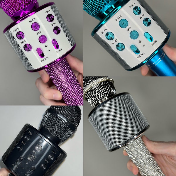 Wireless Bluetooth Karaoke Microphones - Plain or Rhinestone Sparkly - Music Singer Popstar Mic Toy